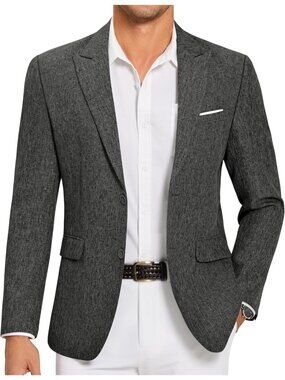 Men's Dark Grey Blazer Casual Two Buttons Sport Coat Lightweight Suit Jackets